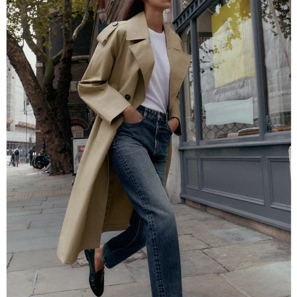 Zara Belted Topcoat | Tan Trench Coat | Size XL NWT Brown Beige - Picture 4 of 7